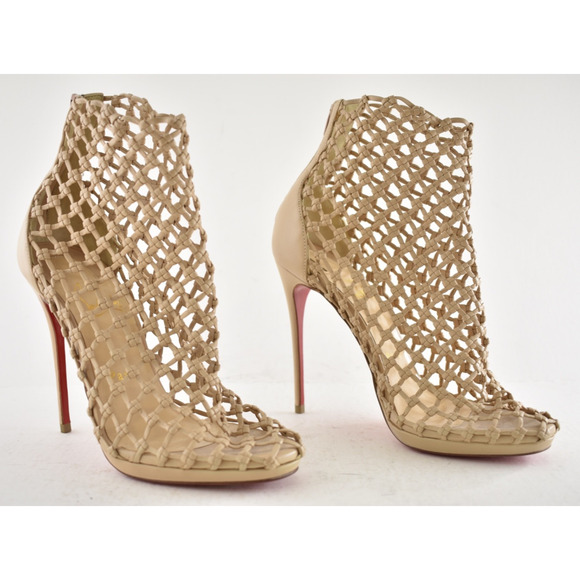 Christian Louboutin Porligat 120 Nu Nude Beige Caged Boot Bootie Heel Pump 37 - Picture 4 of 13